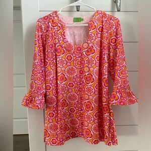 Katherine Way Floral Pink & Orange Medallion Tunic Top Size M
